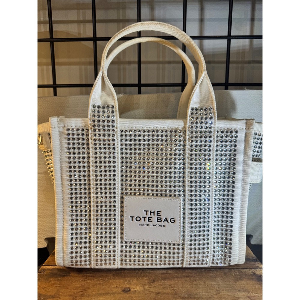 Marc Jacobs The Tote Bag Rhinestone Embellished  White Crystal Purse